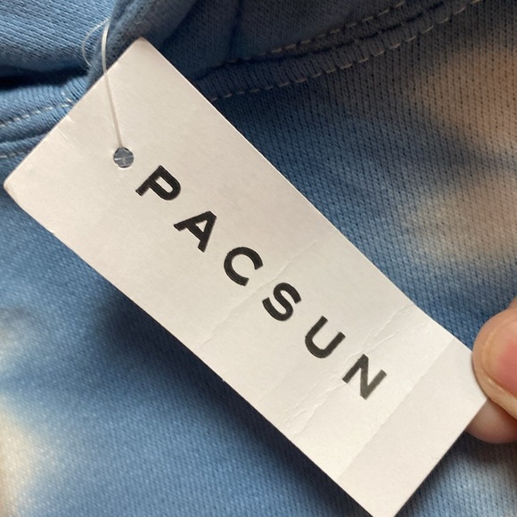 NWT PACSUN SIZE  MEDIUM MENS HOODED SWEATSHIRT BLUE WHITE TIE DUE DESIGN UNISEX - Picture 2 of 10